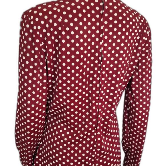 60s Vintage Go Go Burgundy White Polka Dot Long Sleeve Collar Tunic Zipper Slits - Picture 7 of 8